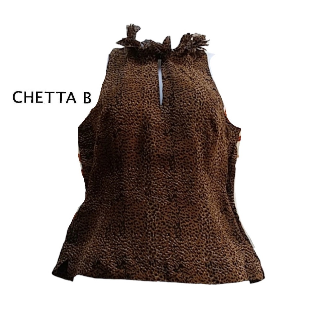Chetta B Silk Leopard Print Ruffle Sleeveless Top